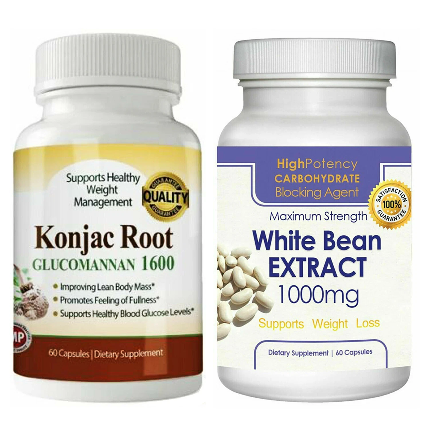 Konjac Root Healthy Weight Loss & White Bean Extract Fat Burner Capsules Combo