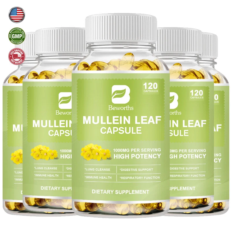 Mullein Leaf Capsules For Lung Cleansing & Detox Herbal Dietary Supplement