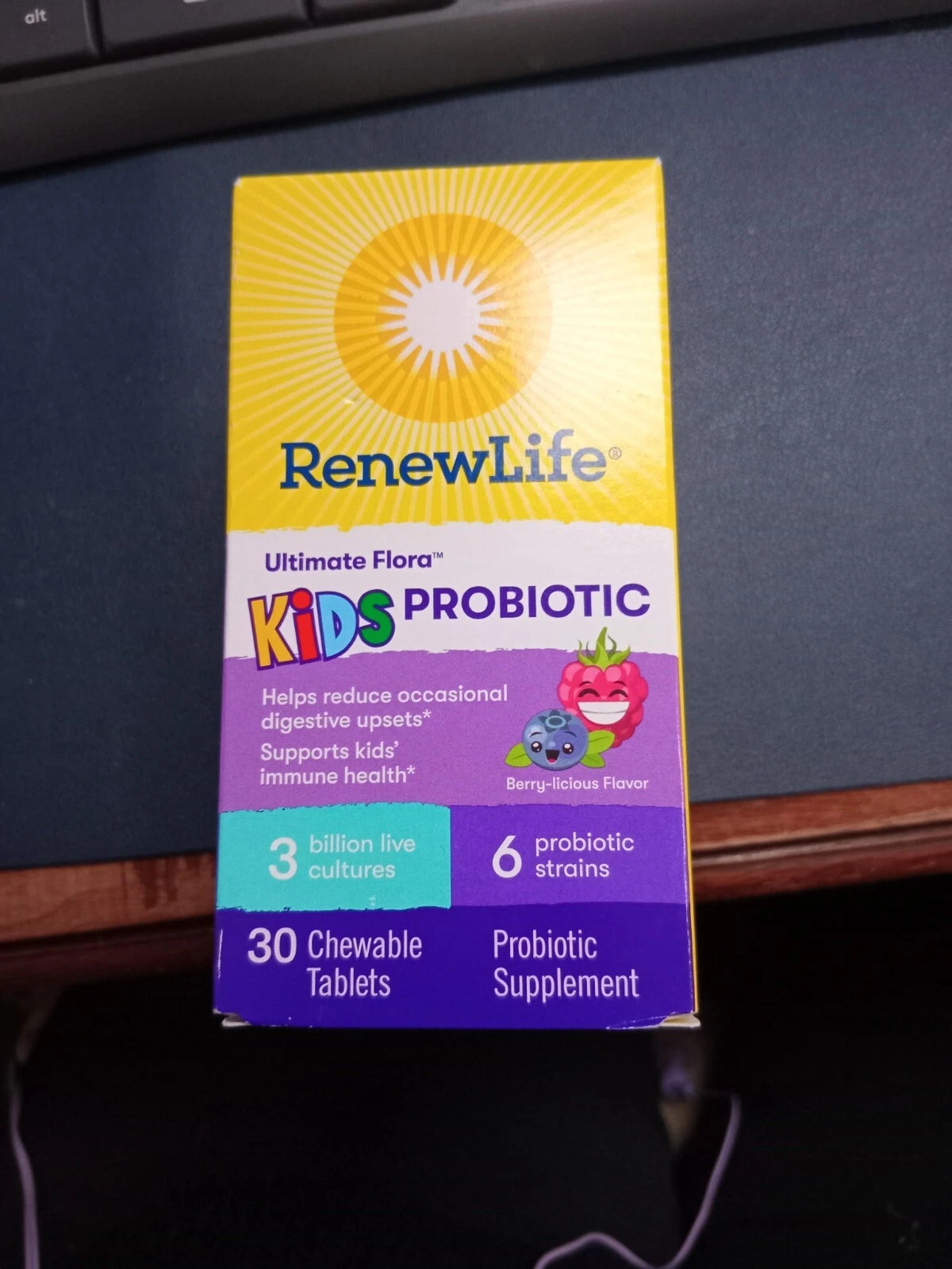 KIDS PROBIOTIC~3 BILLION LIVE CULTURES~6 STRAINS~ 30 Chewable Tablets (BERRY)