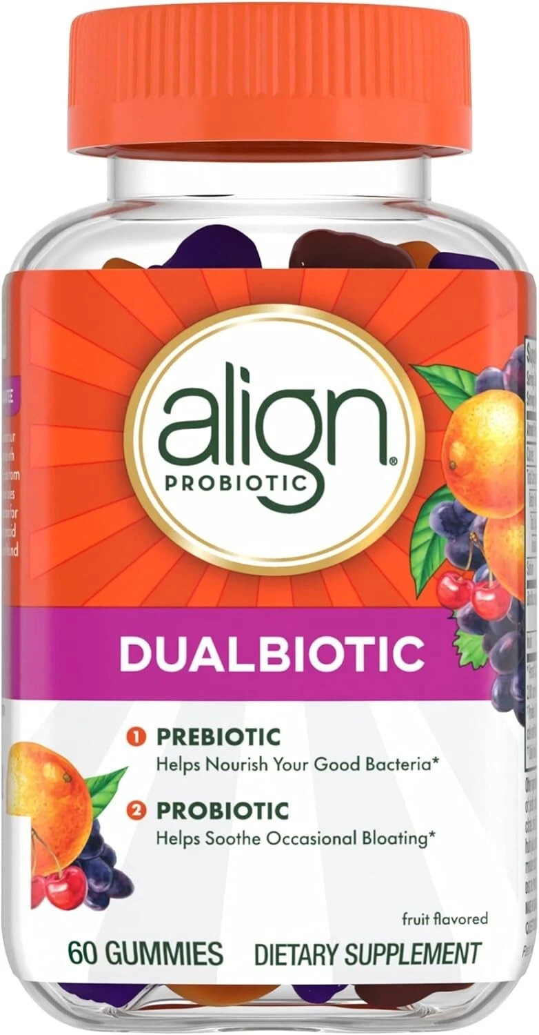 Align DualBiotic, Prebiotic + Probiotic for Women and Men, 60 Gummies