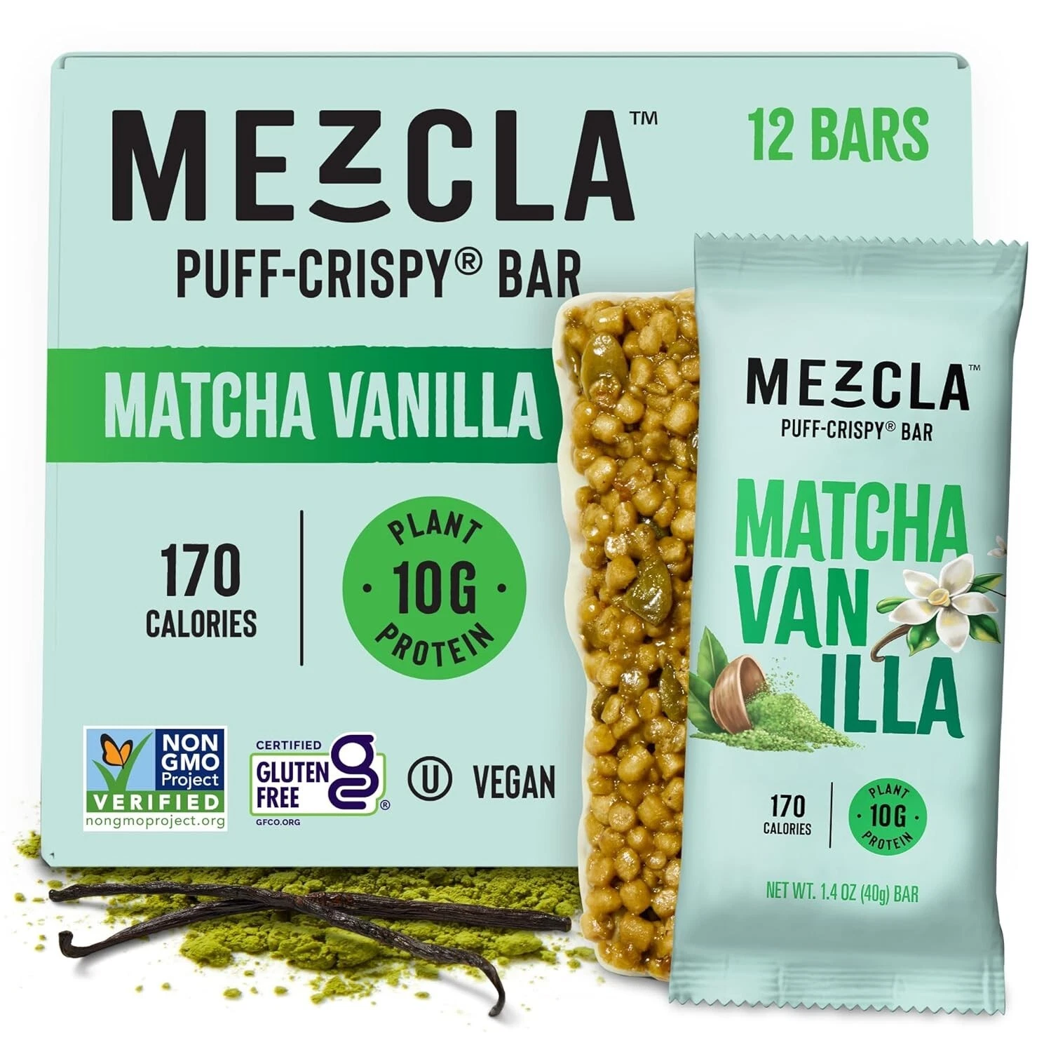Mezcla - Vegan Protein Bar - Matcha Vanilla, 12 ct