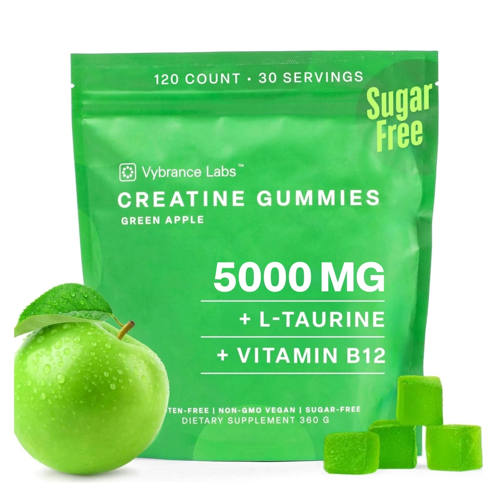 VYBRANCE LABS Creatine Gummies - 5G Sugar-Free Monohydrate with Taurine & B12 fo