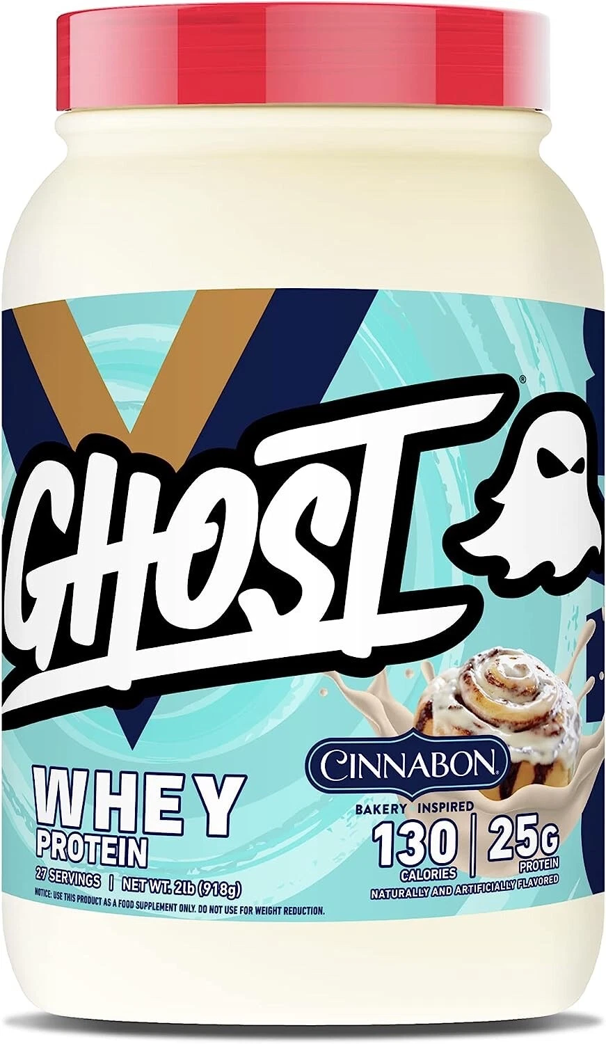 GHOST WHEY Protein Powder, Cinnabon - 2lb, 25g of Protein - exp 5/25