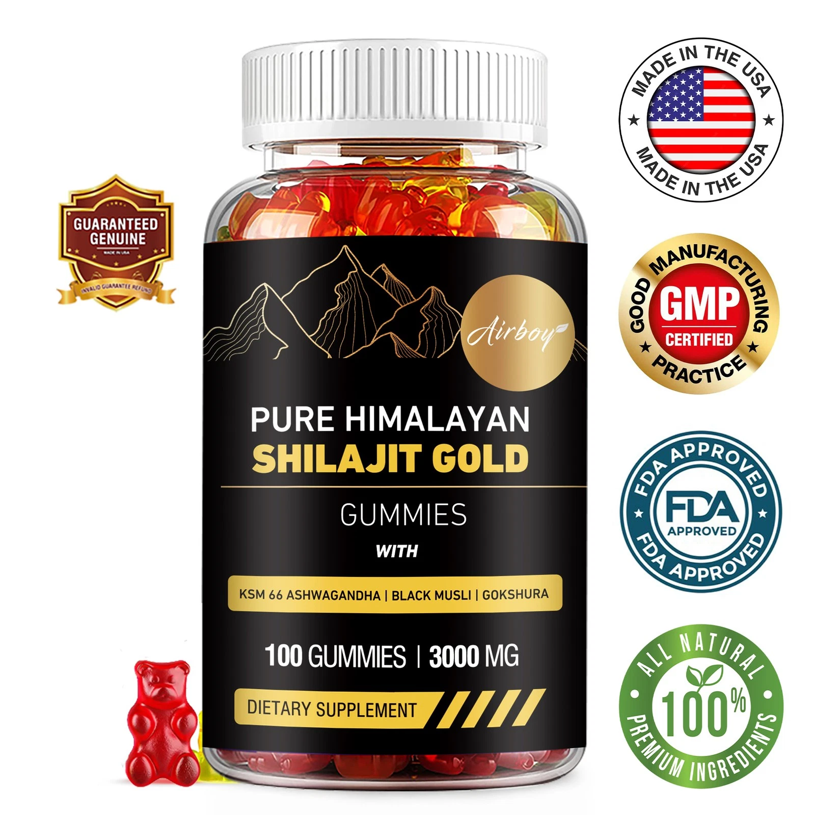 Shilajit Gold Gummies - with Ashwagandha - Enhances Energy & Endurance, Immunity