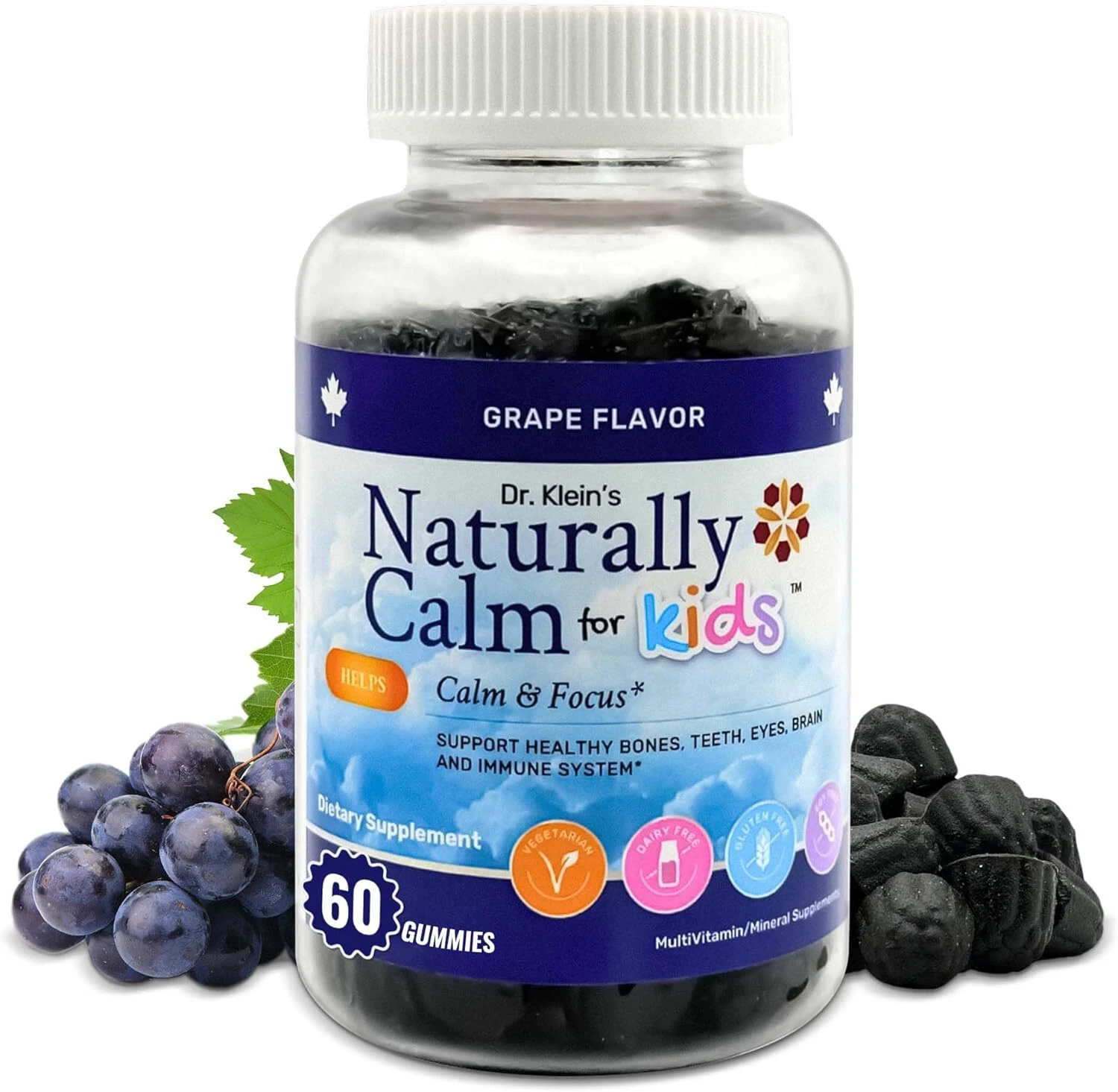Dr. Klein's Naturally Calm Gummies for Kids ~ Grape Flavor ~ Free Shipping!
