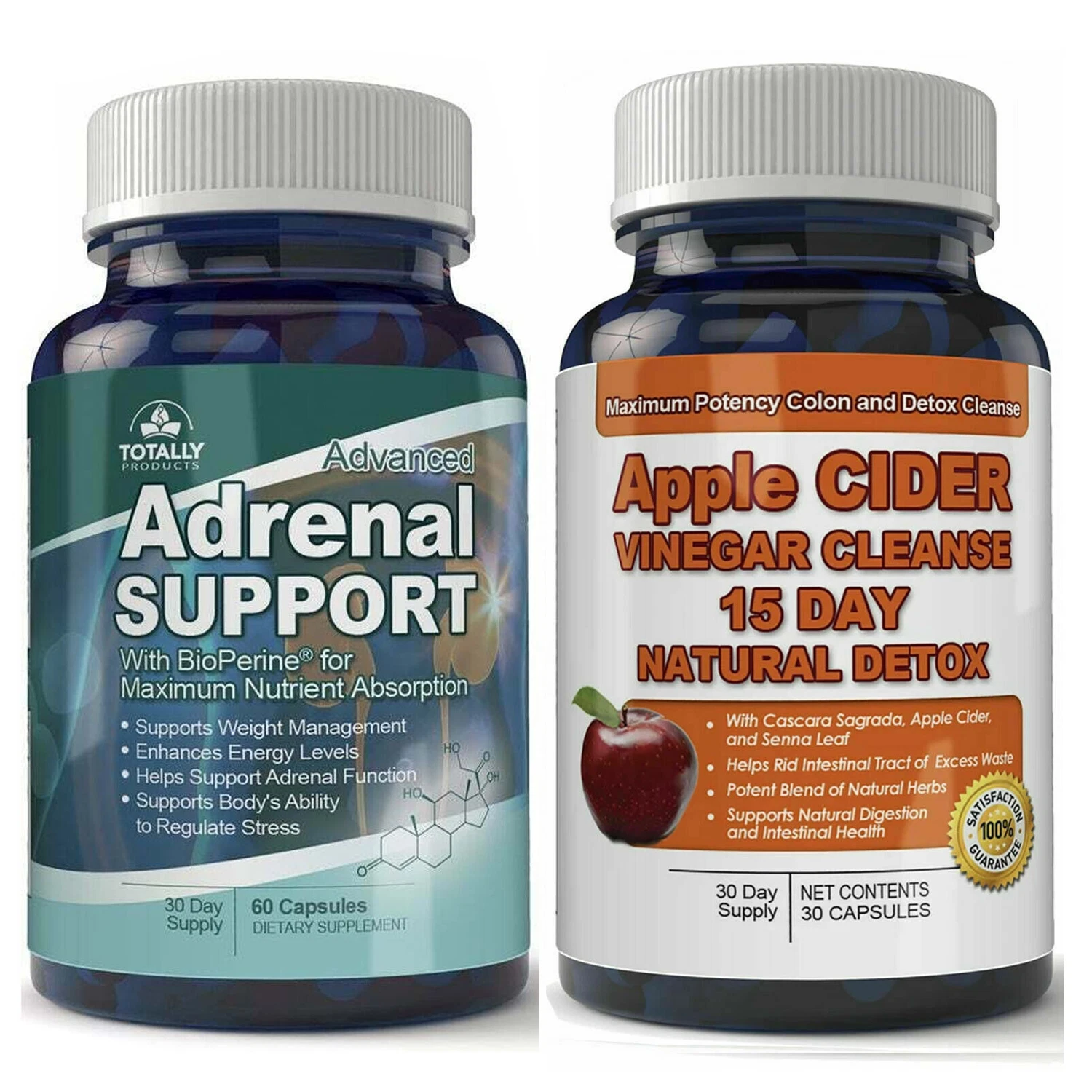 Adrenal Support Weight Loss Supplement & Apple Cider Vinegar Cleanse Detox Pills