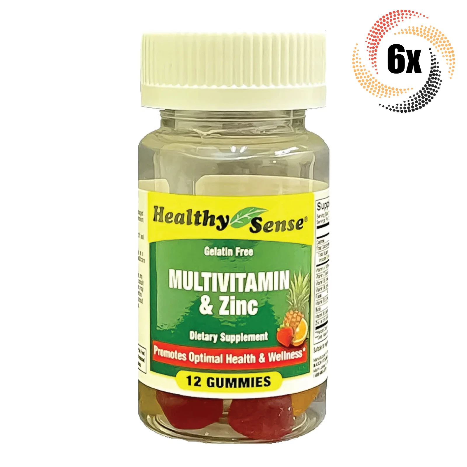 6x Bottles Healthy Sense Multivitamin & Zinc Dietary Gummies | 12 Per Bottle