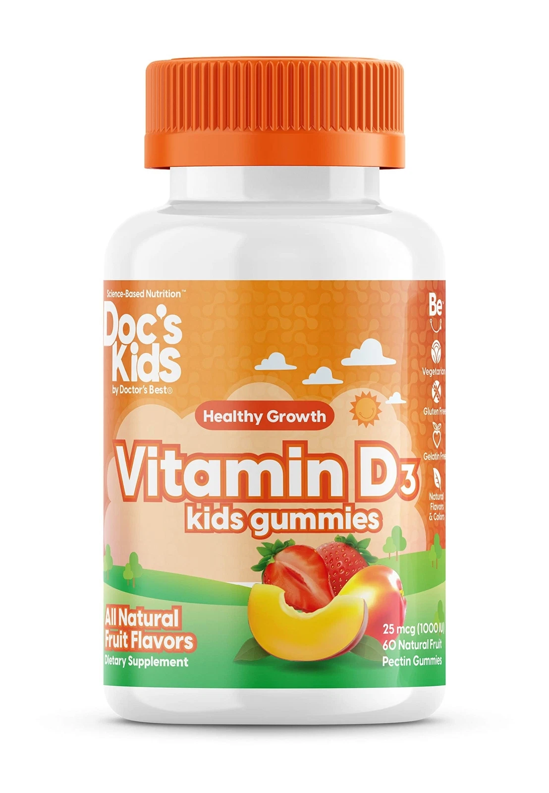 Children's Vitamin D3 Gummies 60 Count Sunshine Vitamin 1000 IU Strawberry Pe...