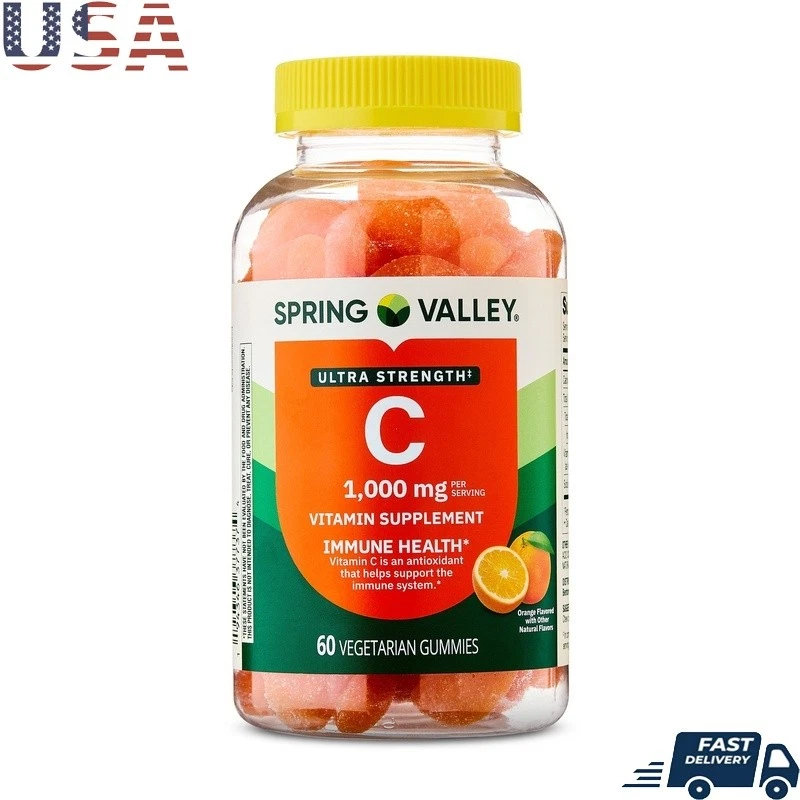 Vitamin C Gummies Immune Support 1000mg Vegetarian 60 Count Orange Flavor New
