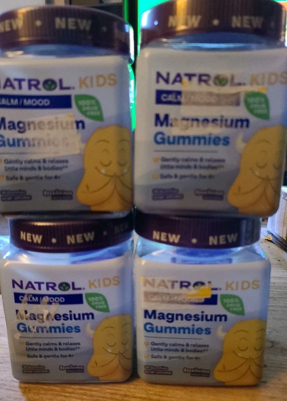 4 Lot Natrol Kids Magnesium Gummies Calm/Mood 120 Ct Razzilicious Exp July 2026
