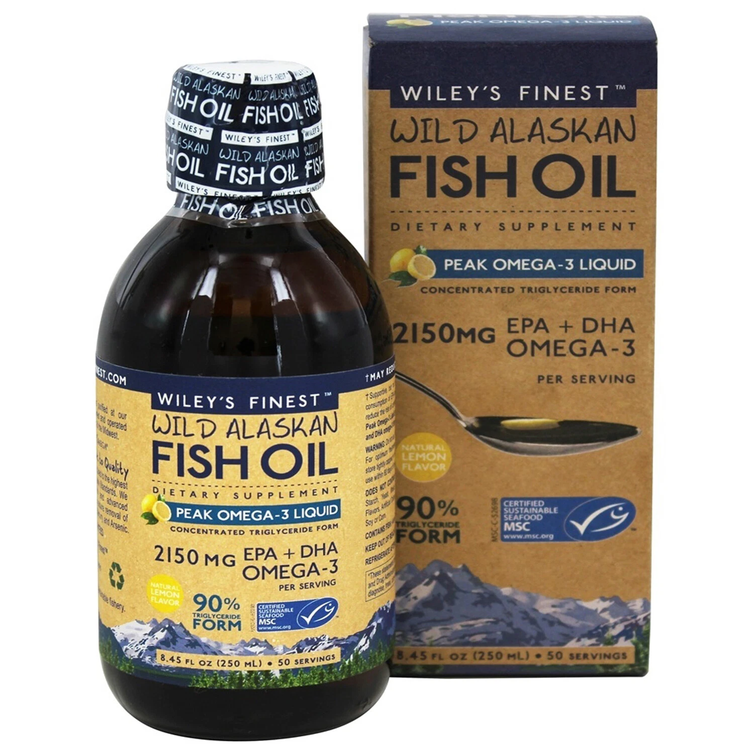 Wiley's Finest Wild Alaskan Fish Oil Peak Omega-3 Liquid, Lemon, 8.45 Ounces