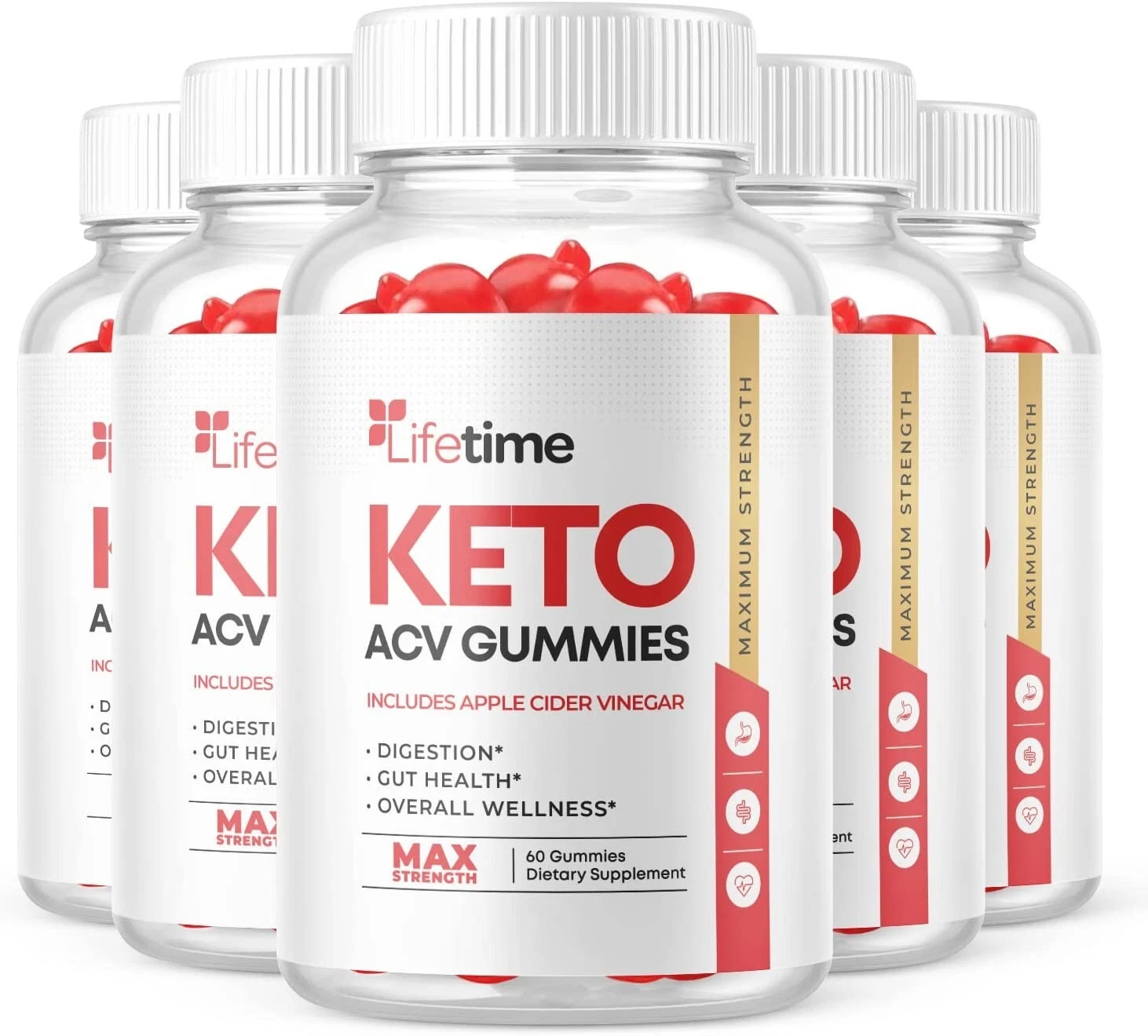 5 Pack- Lifetime Keto ACV Gummies, Vegan, Weight Loss Supplement - 300 Gummies