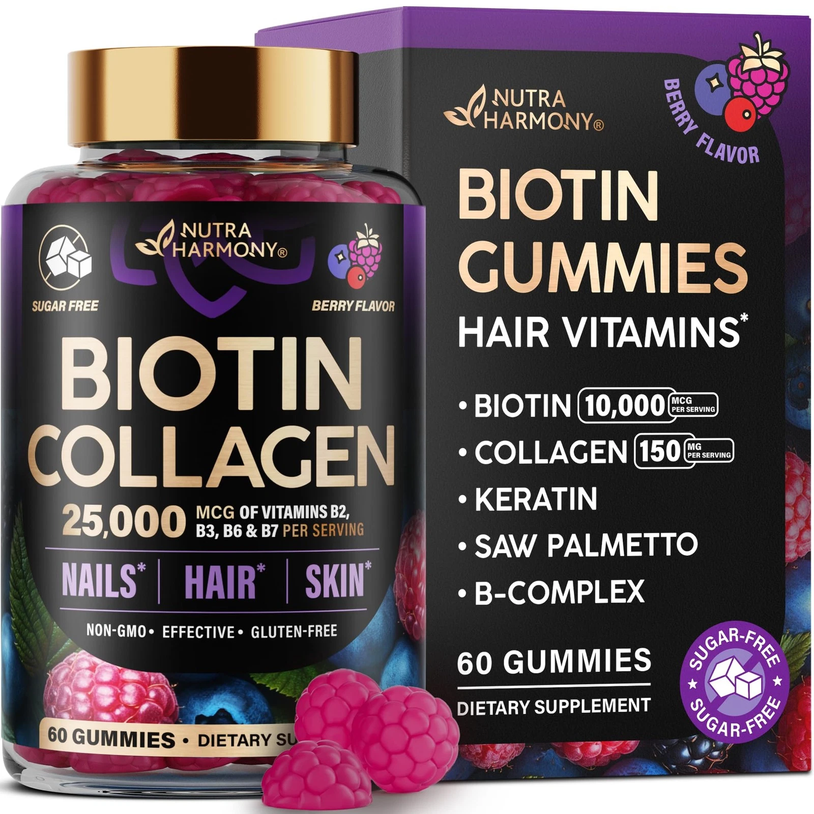 Biotin Gummies with Collagen - Hair Growth Support Skin, & Nail Strength - for W