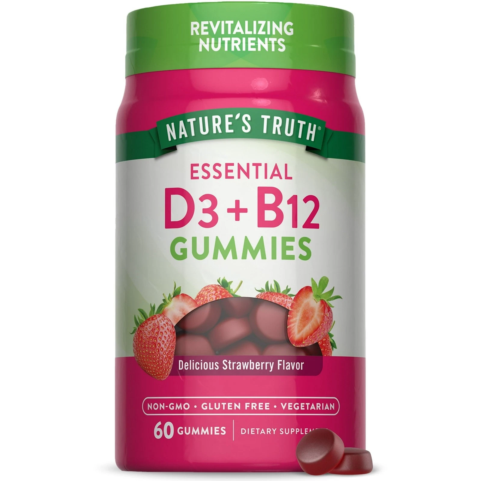 Nature's Truth Vitamin D3 & B12 Gummies – Strawberry Flavor, 60ct