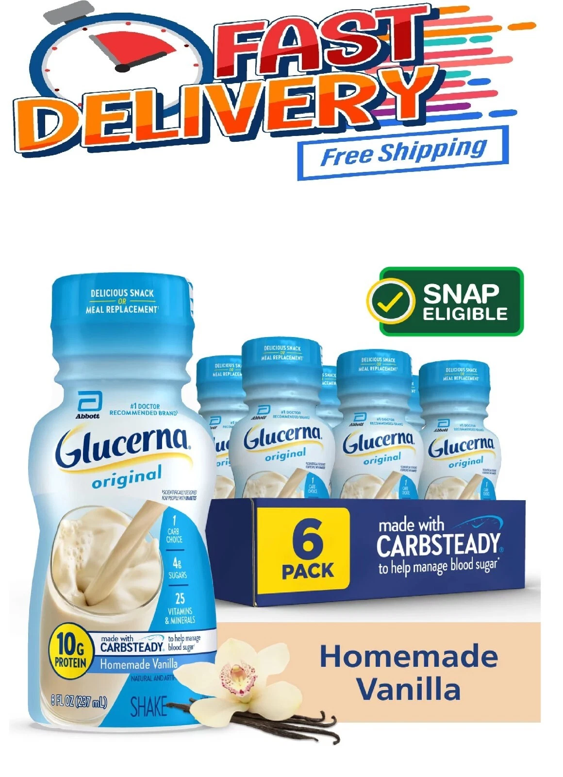 Glucerna Nutritional Shake, Homemade Vanilla 8-fl-oz Bottle, 6 Count