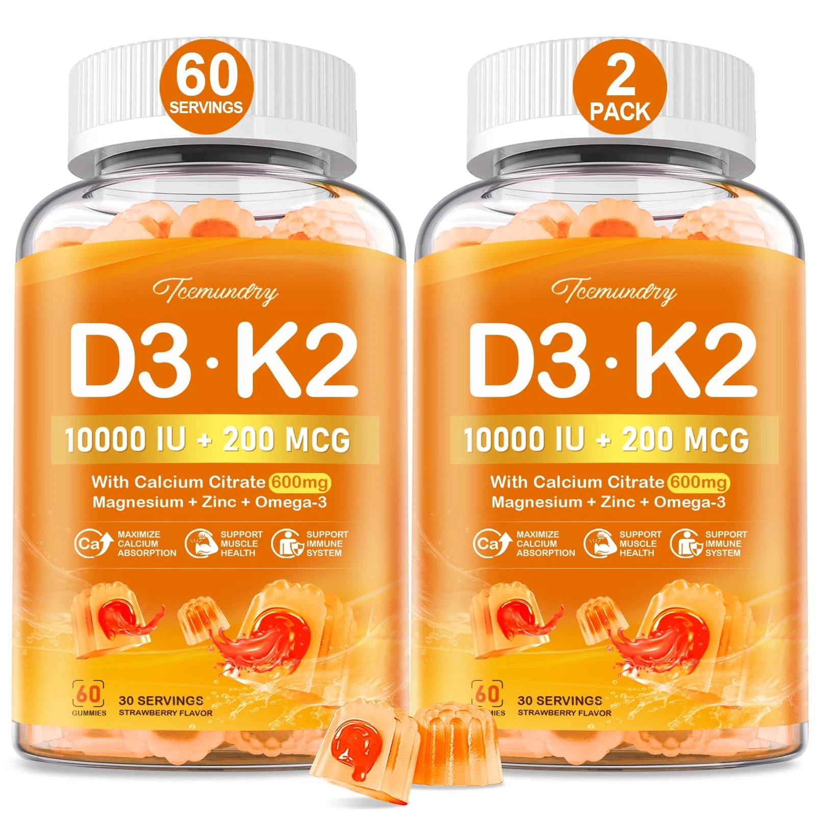 Tcemundry Vitamin D3 K2 5000IU / 10000 IU Gummies for Adults - K2 D3 Vitamin