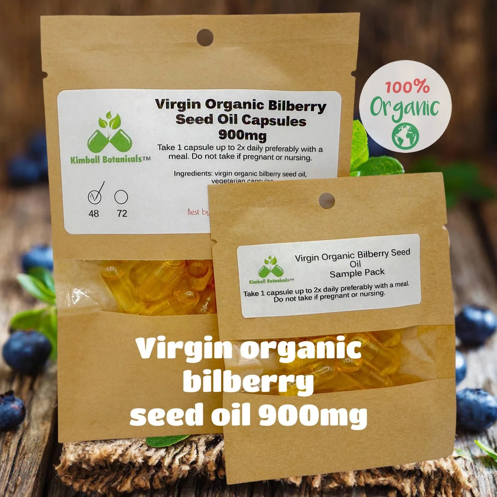 USDA Certified Virgin Organic Bilberry Seed Oil Capsules, 900mg vegetarian