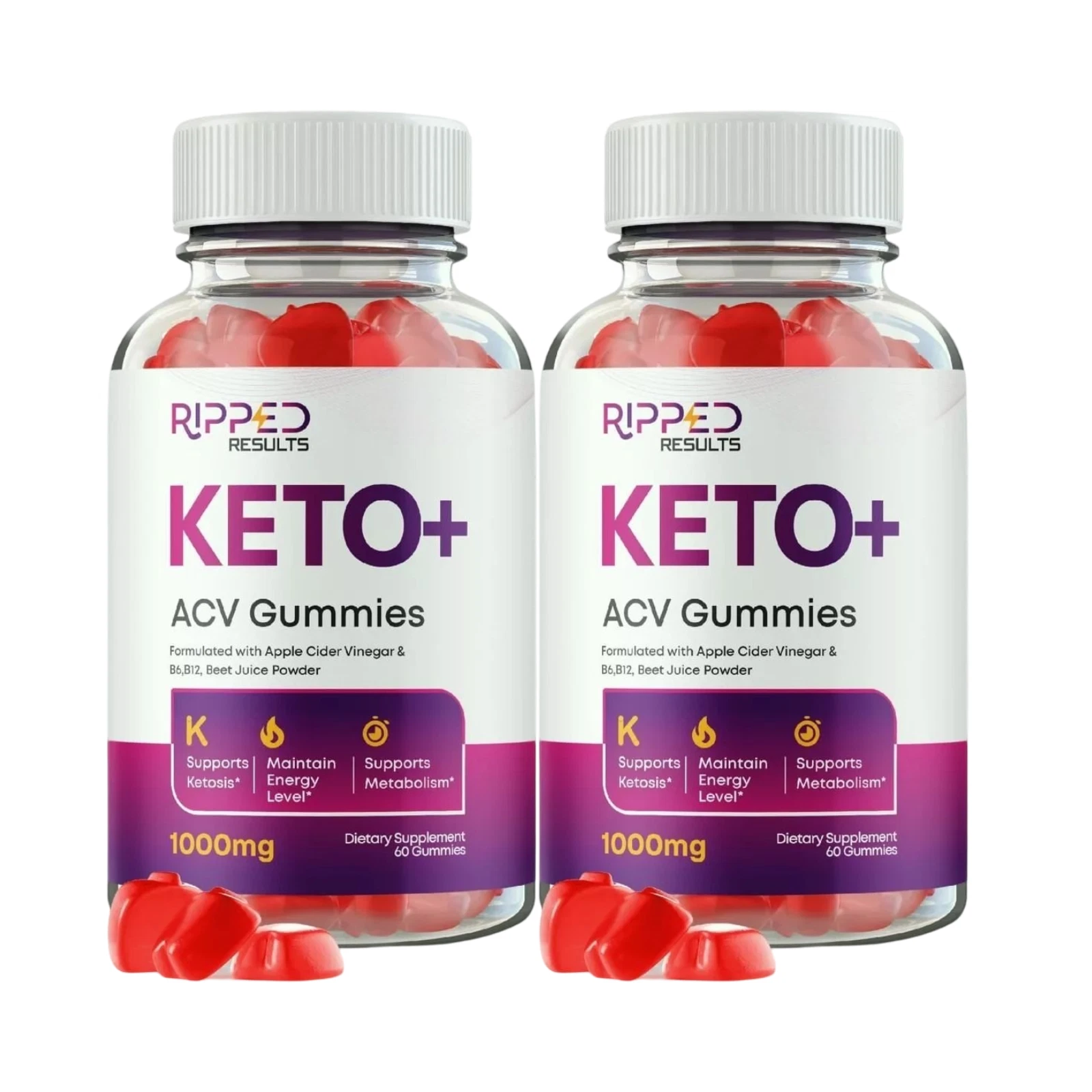 2-Pack Ripped Results Keto ACV Gummies for Weight Loss Support - 120 Gummies
