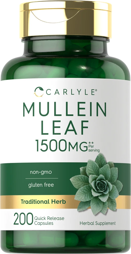 Mullein Leaf Capsules 1500mg | 200 Count | Verbascum Thapsus | by Carlyle