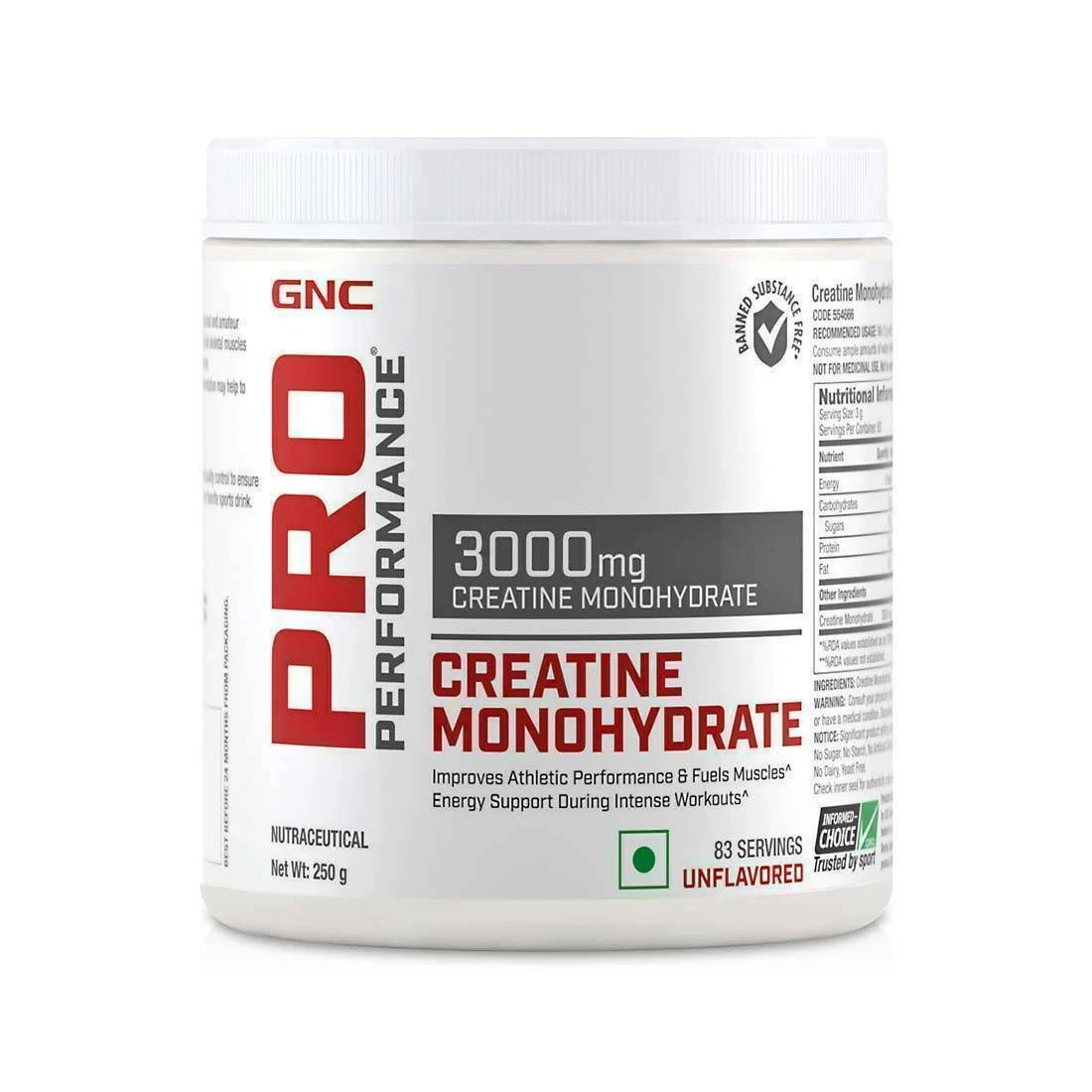 GNC Pro Performance Creatine Monohydrate 3000 mg - 250gm (Unflavored)