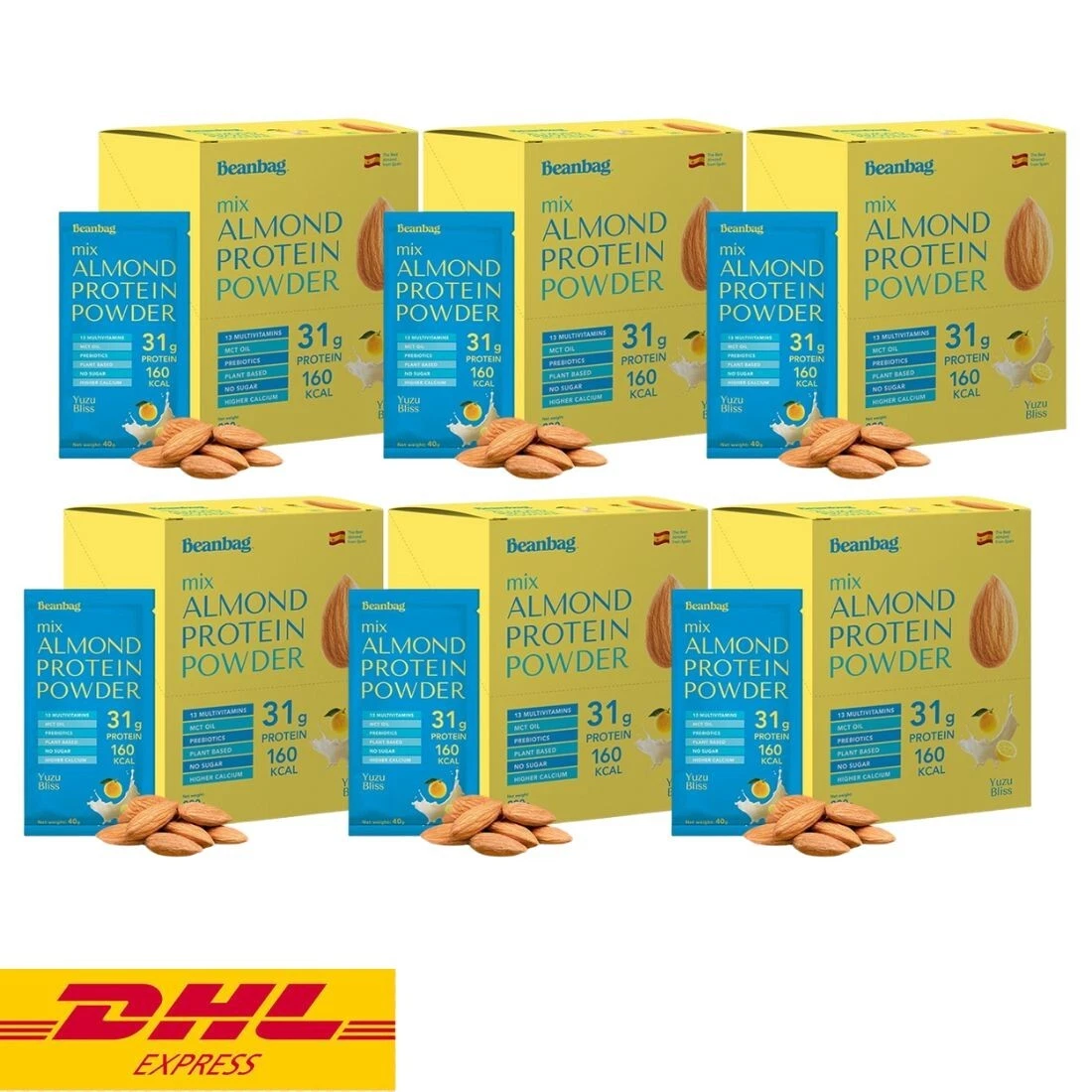 6x Beanbag Almond Protein Powder Mix Yuzu Bliss Flavor Plant Based Vegetarian