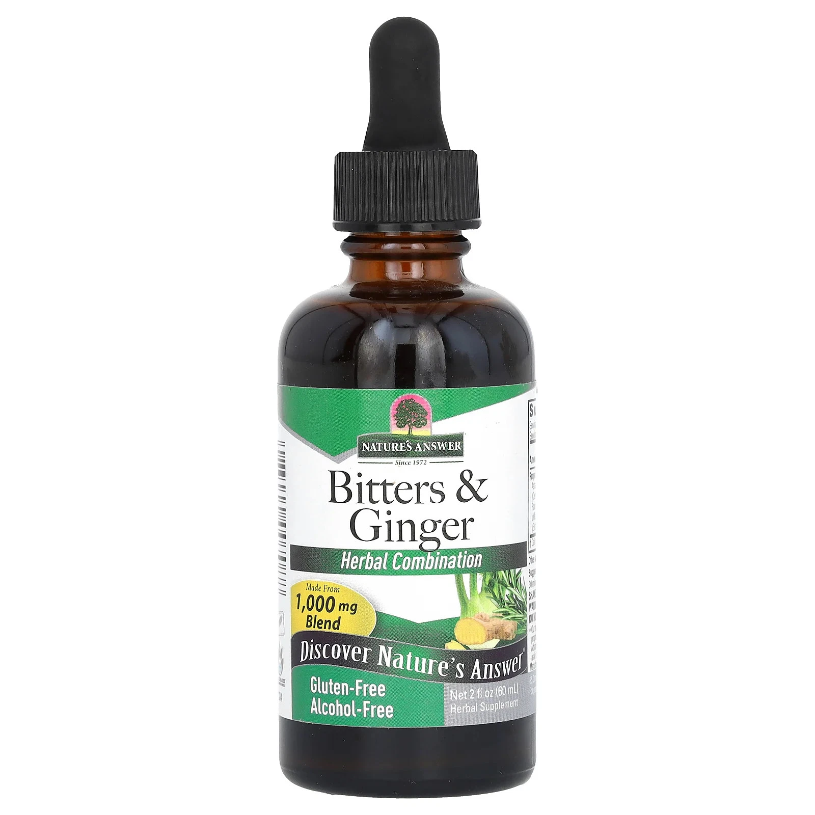 Bitters & Ginger, Alcohol-Free, 1,000 mg , 2 fl oz (60 ml)
