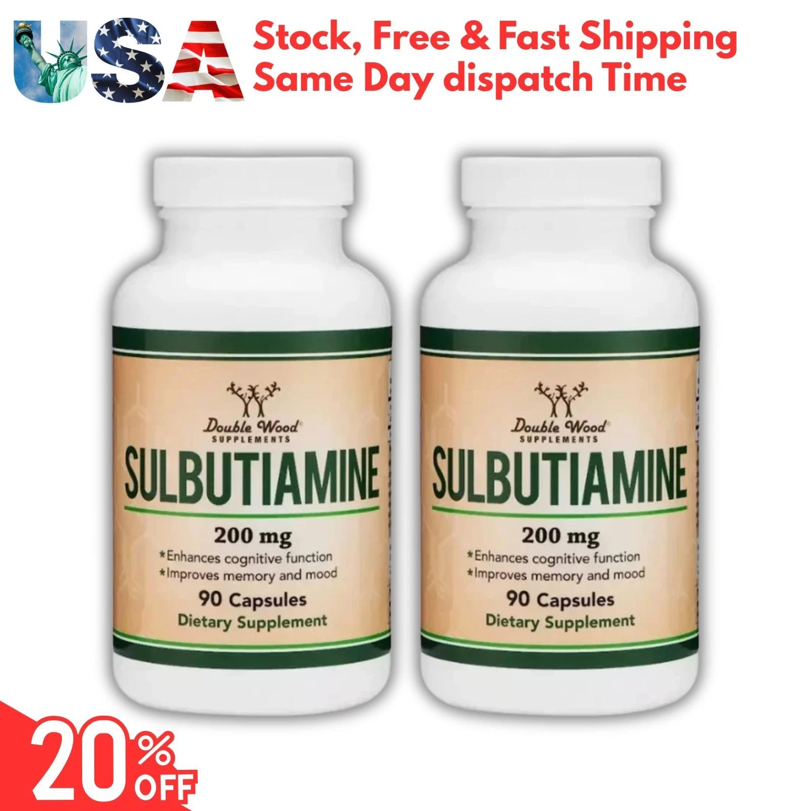 Sulbutiamine, 90 x 200mg Capsules - Memory, Cognitive Nootropic Supplement 2pack
