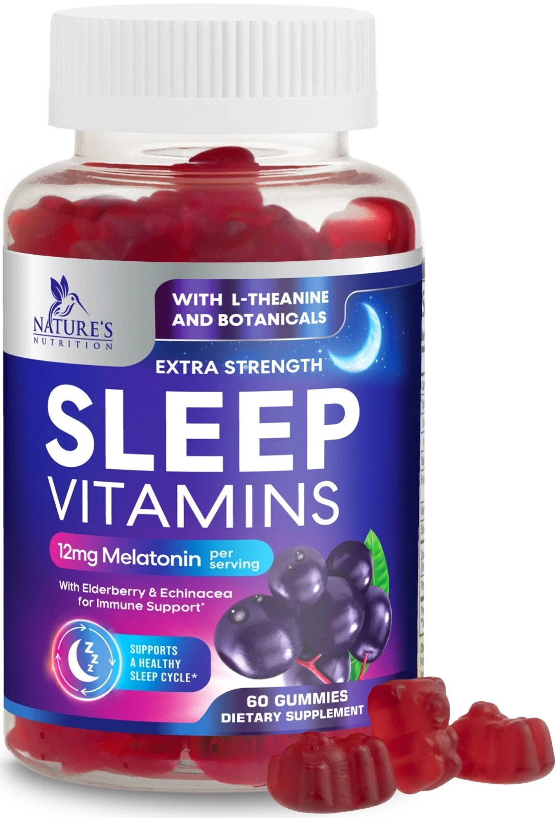 Sleep Gummies with Melatonin 12 mg - Extra Strength Sleep Vitamin Gummy, Natural