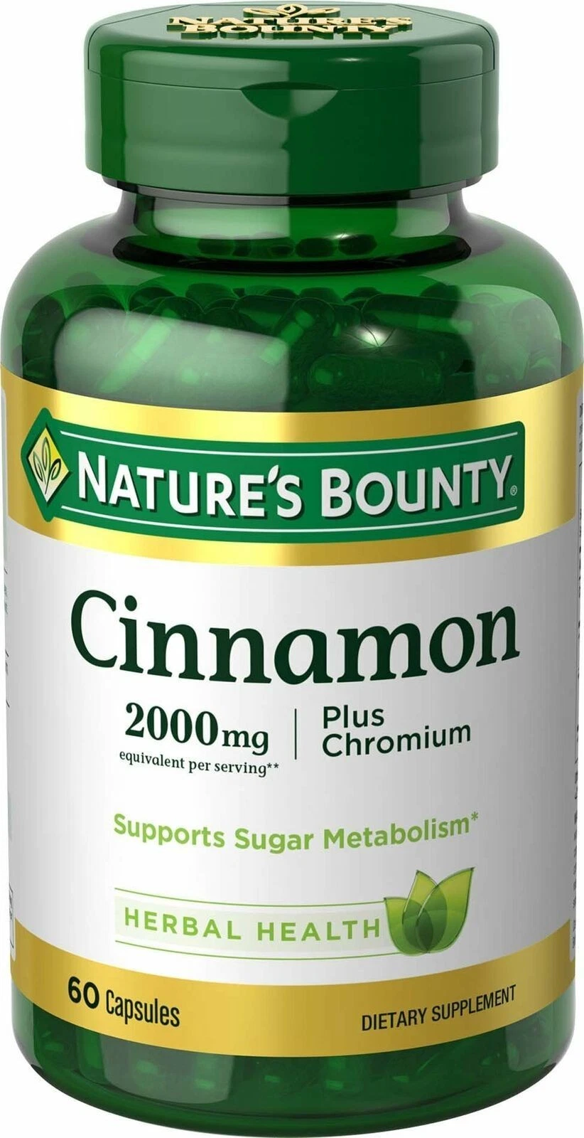 Nature's Bounty Cinnamon 2000mg Plus Chromium Sugar Metabolism 60 ct Pack of 12