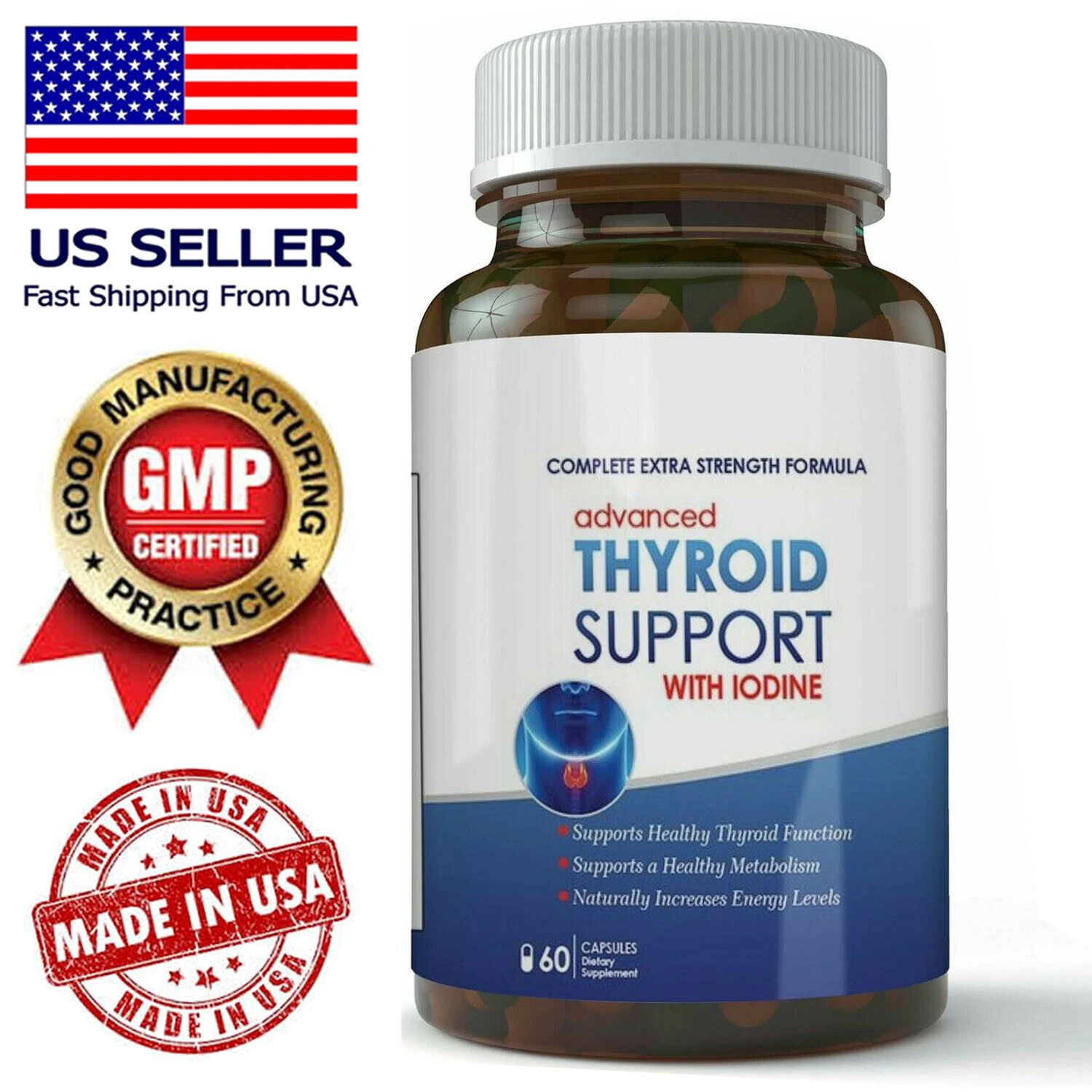 Thyroid Support with Iodine Boost Energy Metabolism Weight Loss Pills Free Ship