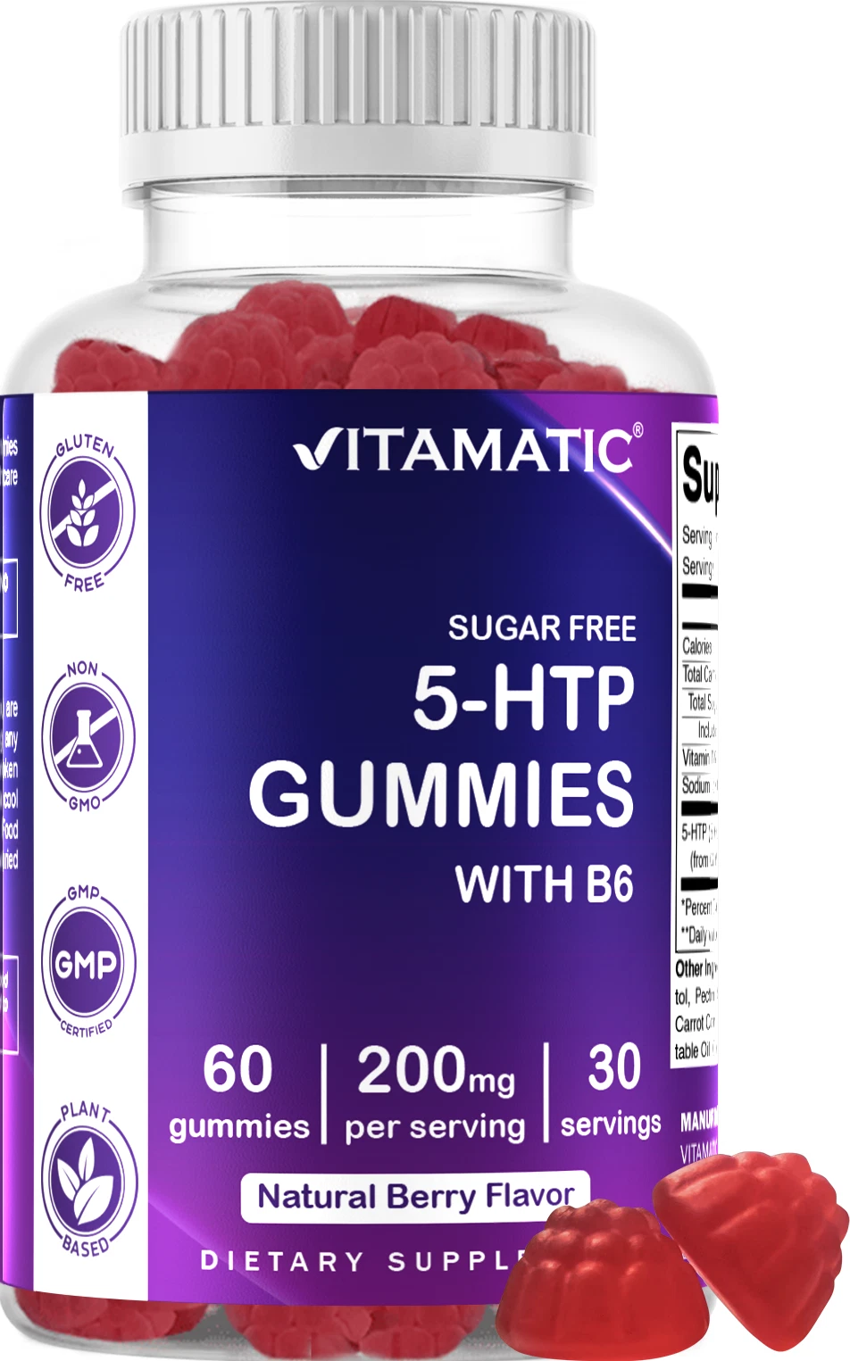 Vitamatic Sugar Free 5-HTP 200mg Gummies with B6 per Serving - 60 Gummies