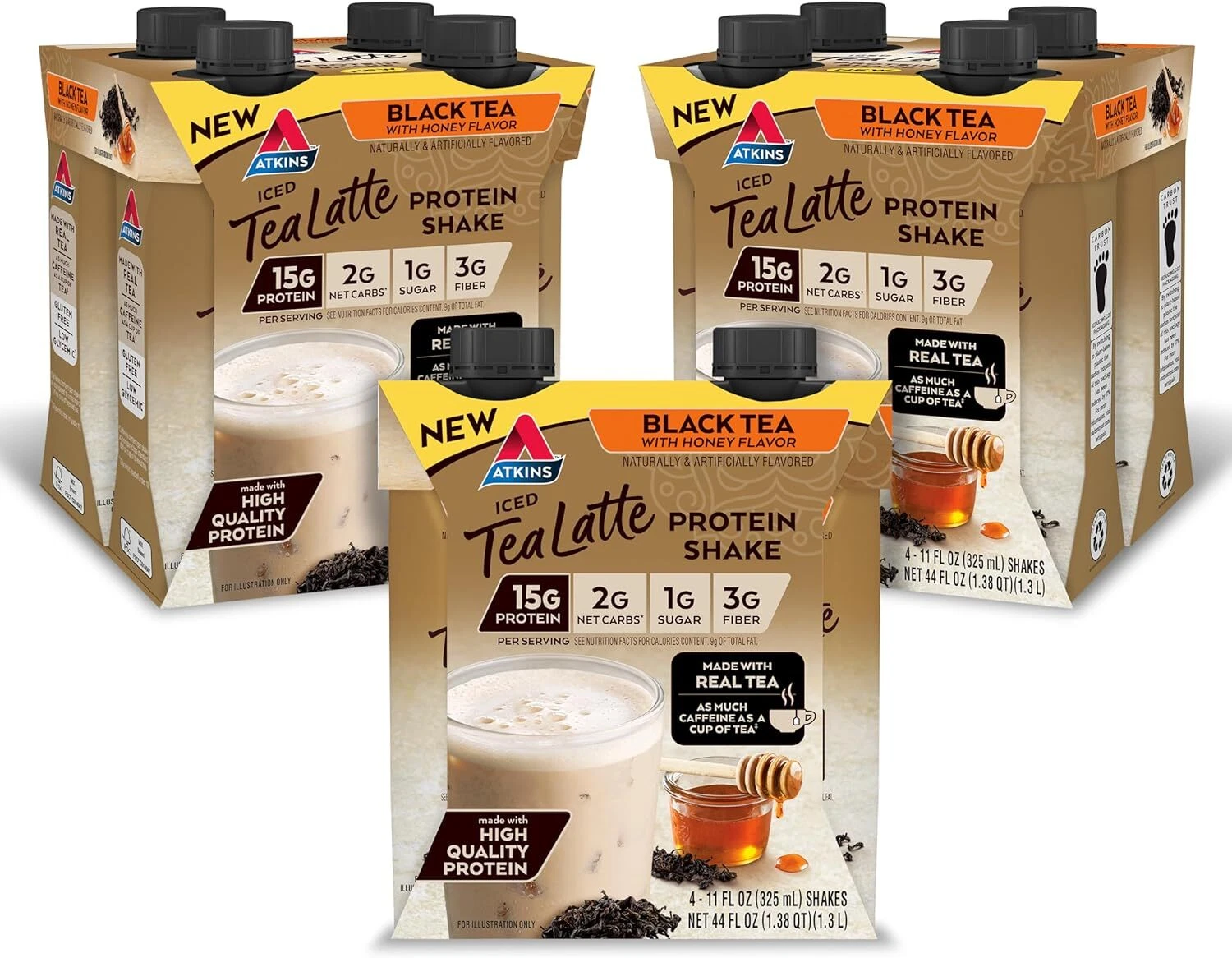 (12 Pack) Atkins Iced Tea Latte Protein Shake, Black Tea with Honey, 11 Fl Oz