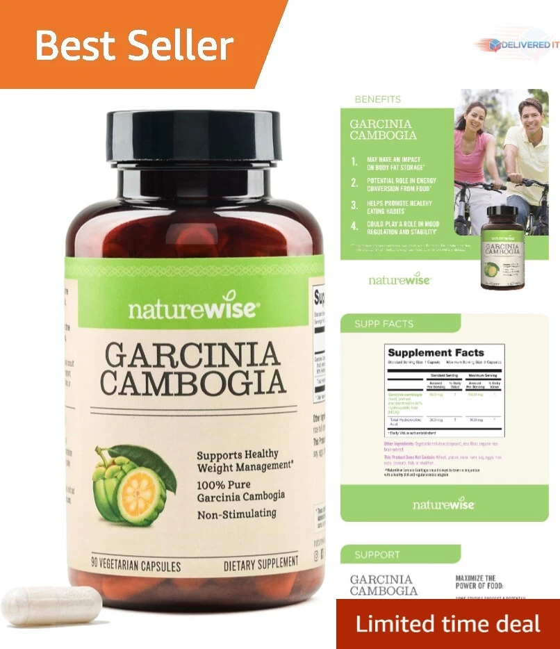 Garcinia Cambogia Capsules 60% HCA 90 Count Gluten Free Weight Support