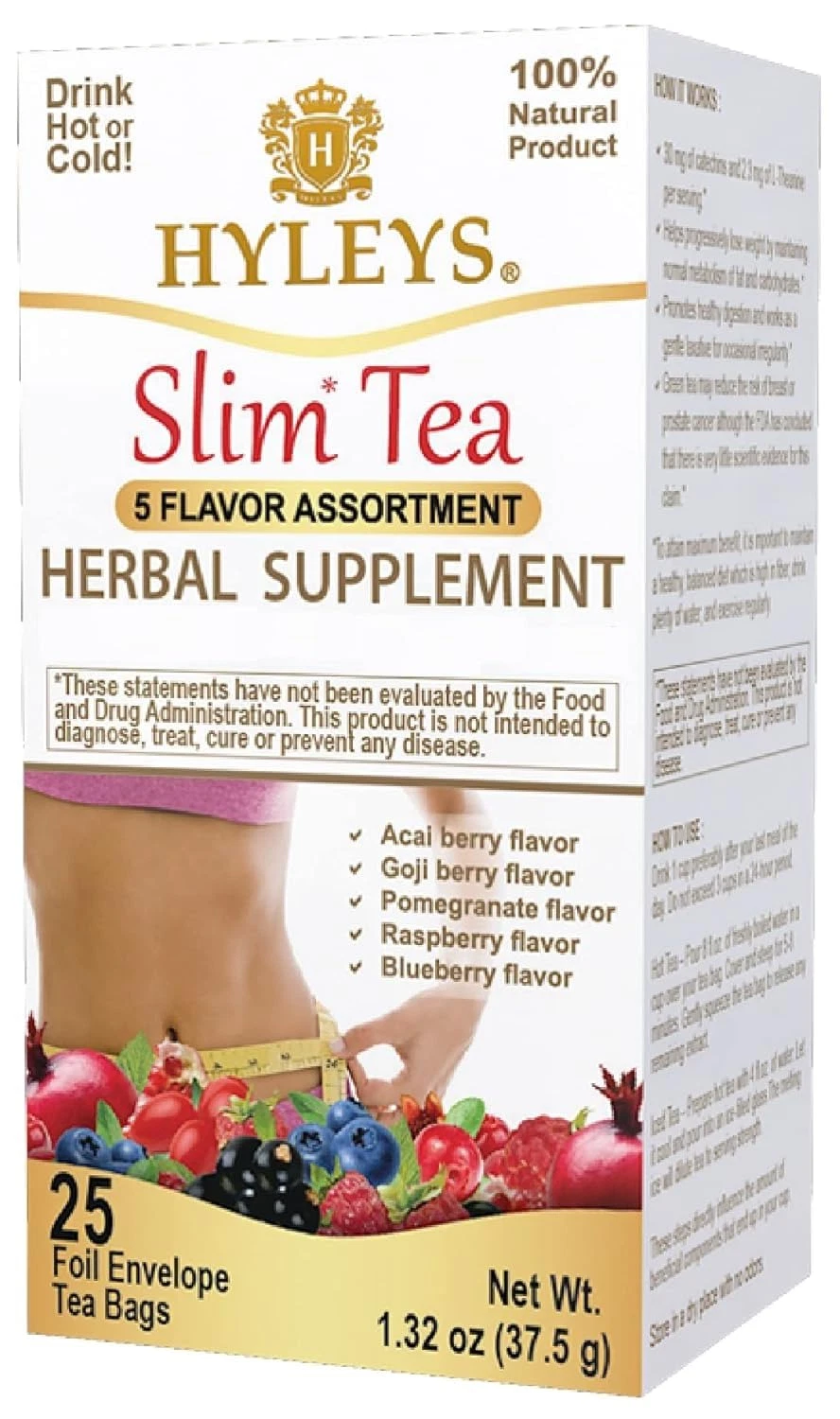 Slim Tea 5 Flavor Assortment - Weight Loss Herbal Supplement Cleanse and Detox -