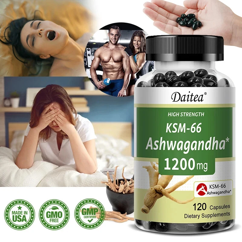 Ashwagandha KSM-66 Extract Reduces Anxiety and Stress, 120 Capsules