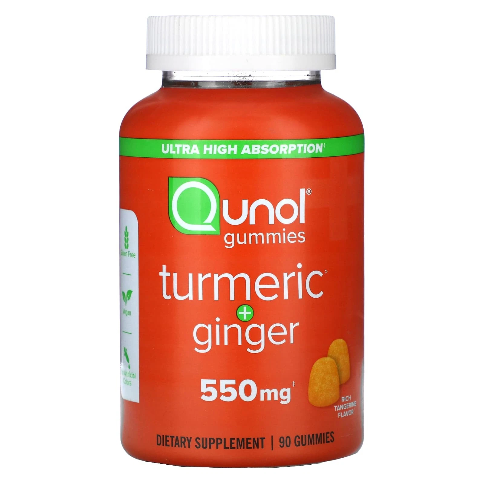 2 X Qunol, Turmeric + Ginger, Rich Tangerine, 275 mg, 90 Gummies