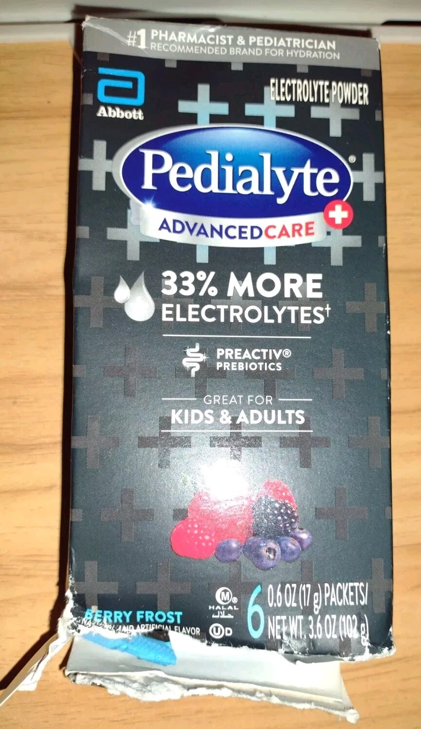 Pedialyte Advanced Care Plus Powder Berry Frost, 6 pack Exp 09/01/2025