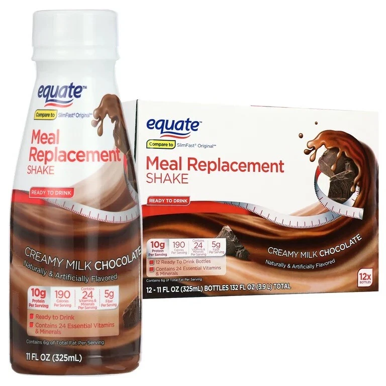 NEW!! Equate Meal Replacement Shake, Creamy Milk Chocolate, 11 fl oz, 12 Count.