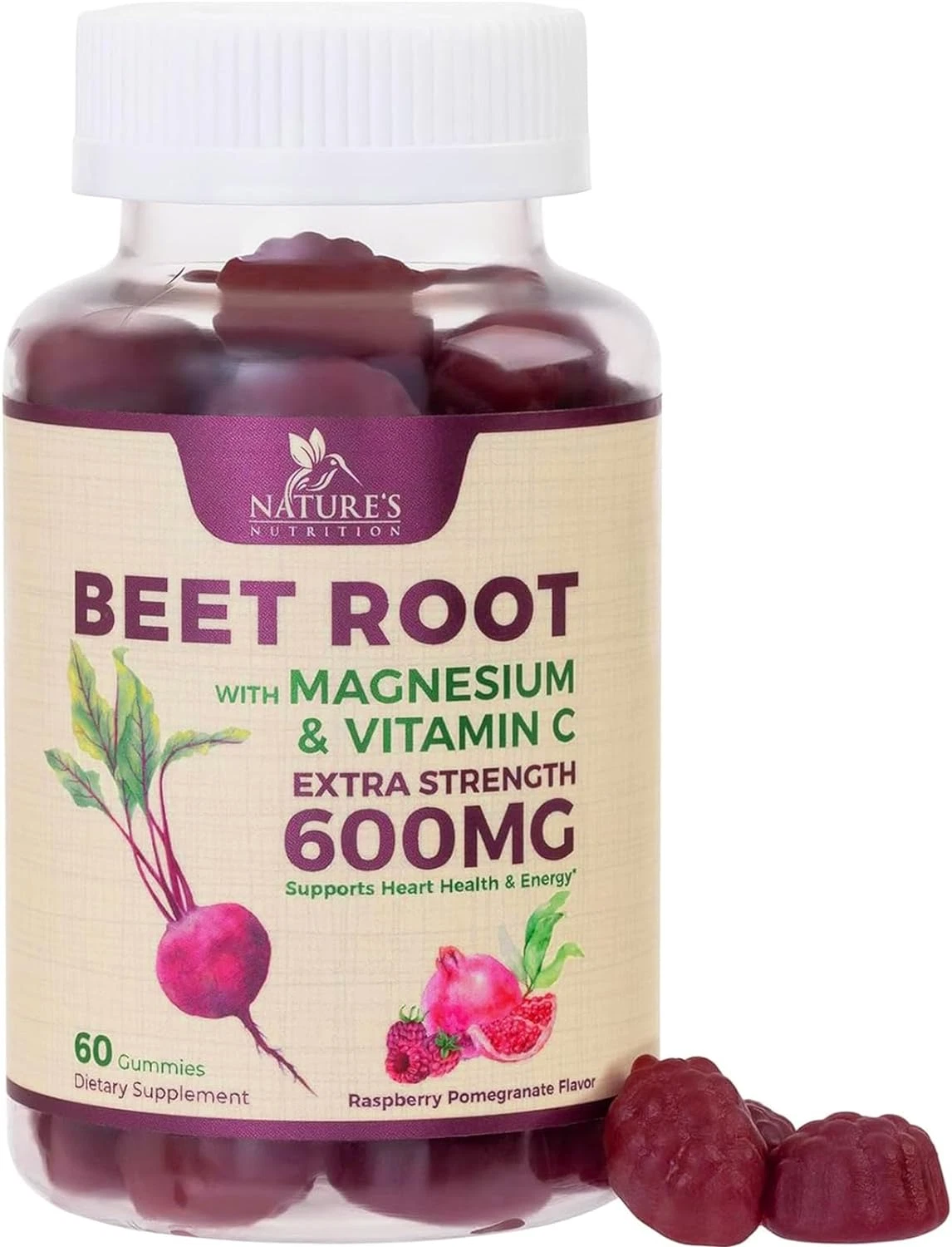 Beet Root Supplement Gummies with Vitamic C & Magnesium - Energy Heart Health Su