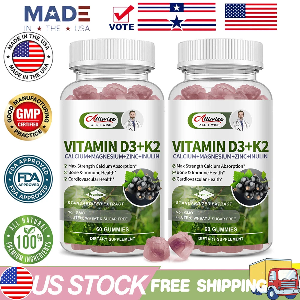 Vitamin D3 K2 Gummies - 10,000 IU of D3 + 200 mcg MK7 - Supports Healthy Bone US