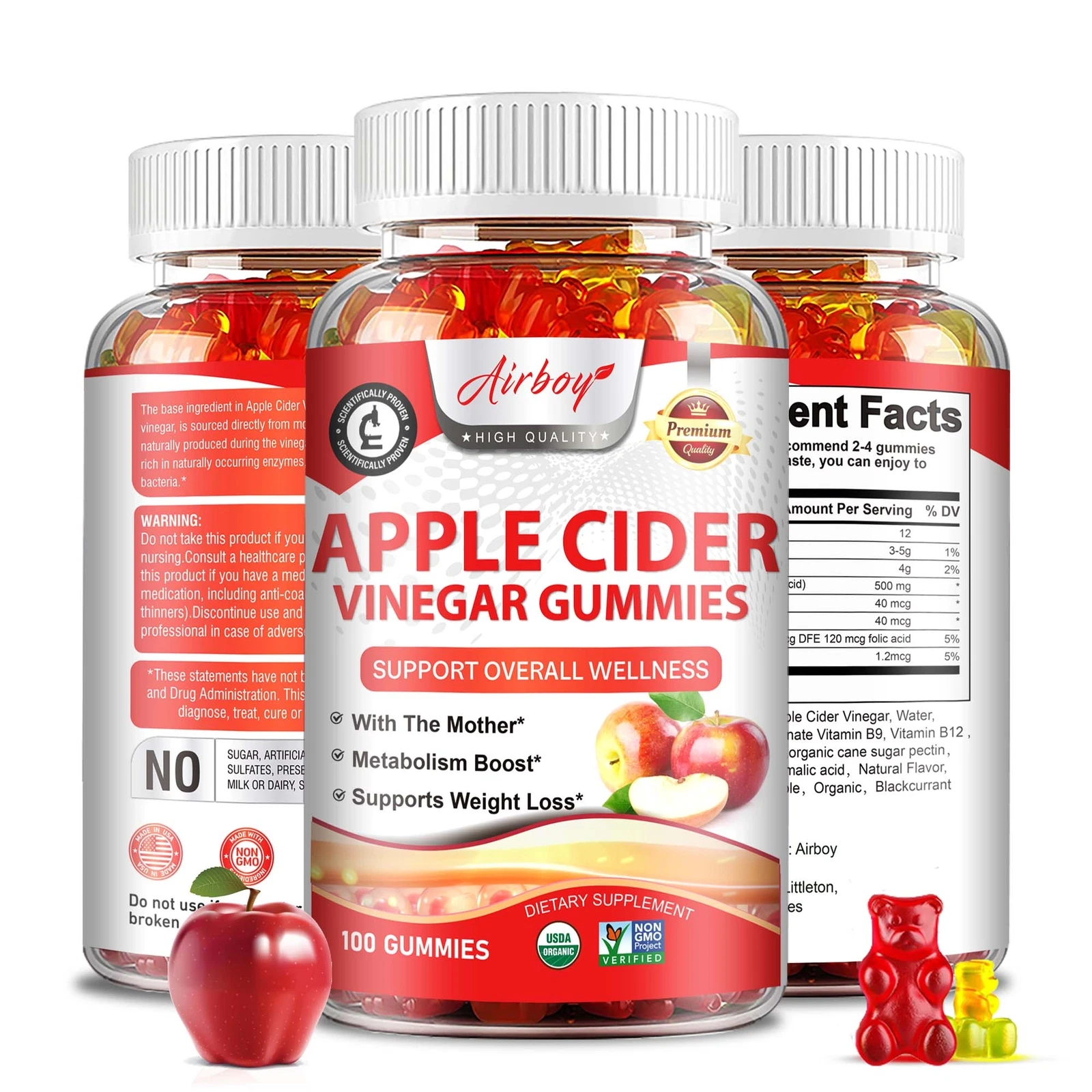Apple Cider Vinegar Gummies 500mg - Fat Burner, Weight Loss & Cleanse, Detox