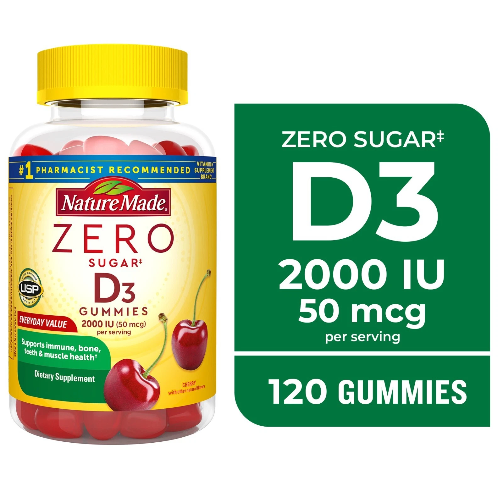 Nature Made Zero Sugar Vitamin D3 Gummies, Sugar Free Gummies, 120 Count