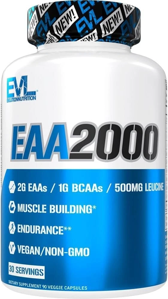 Evlution Nutrition EAA2000 - Pre & Post Workout Capsules - Muscle Building + Rec
