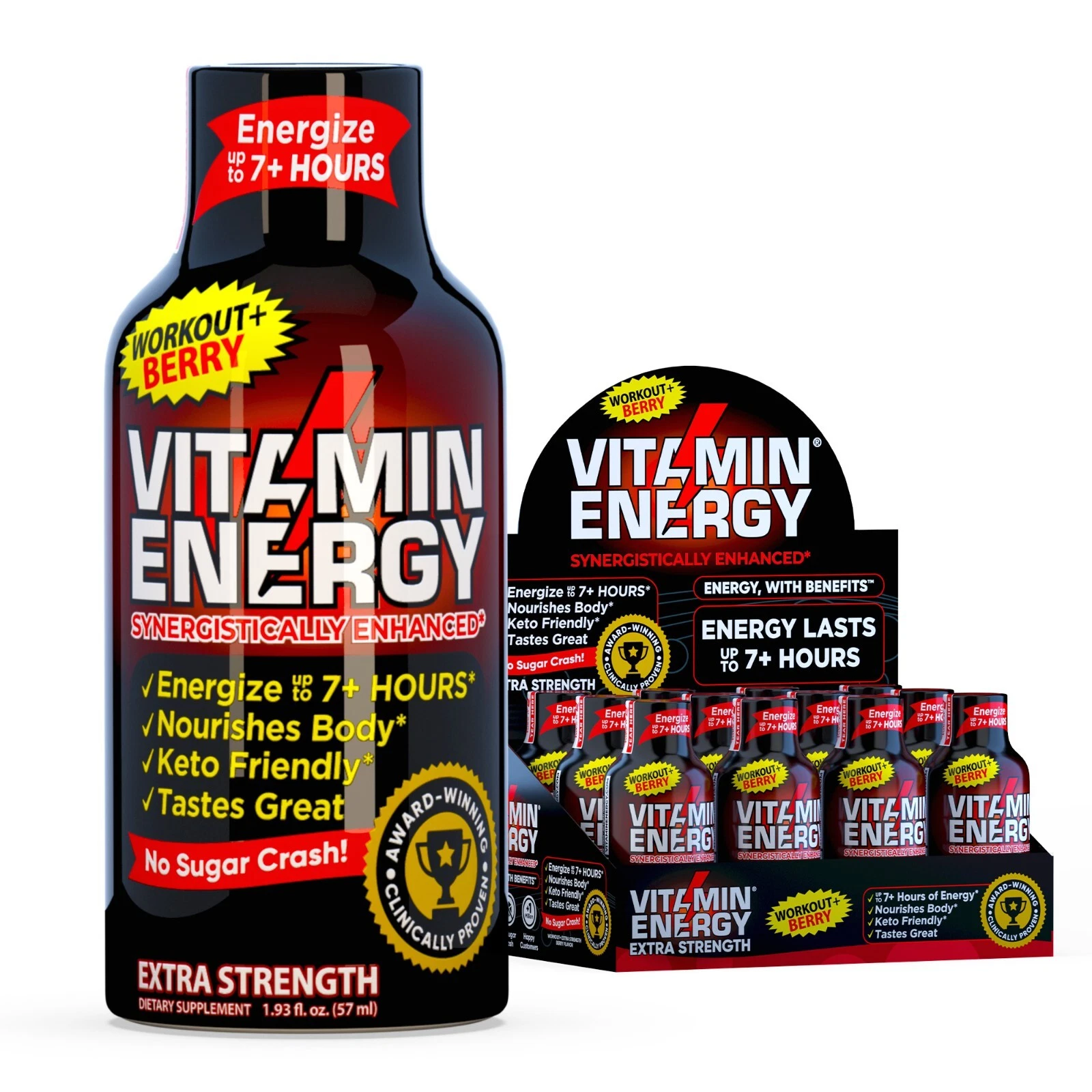 (12 Pack) Vitamin Energy® Workout+ Berry Energy Shots, Clinically Proven