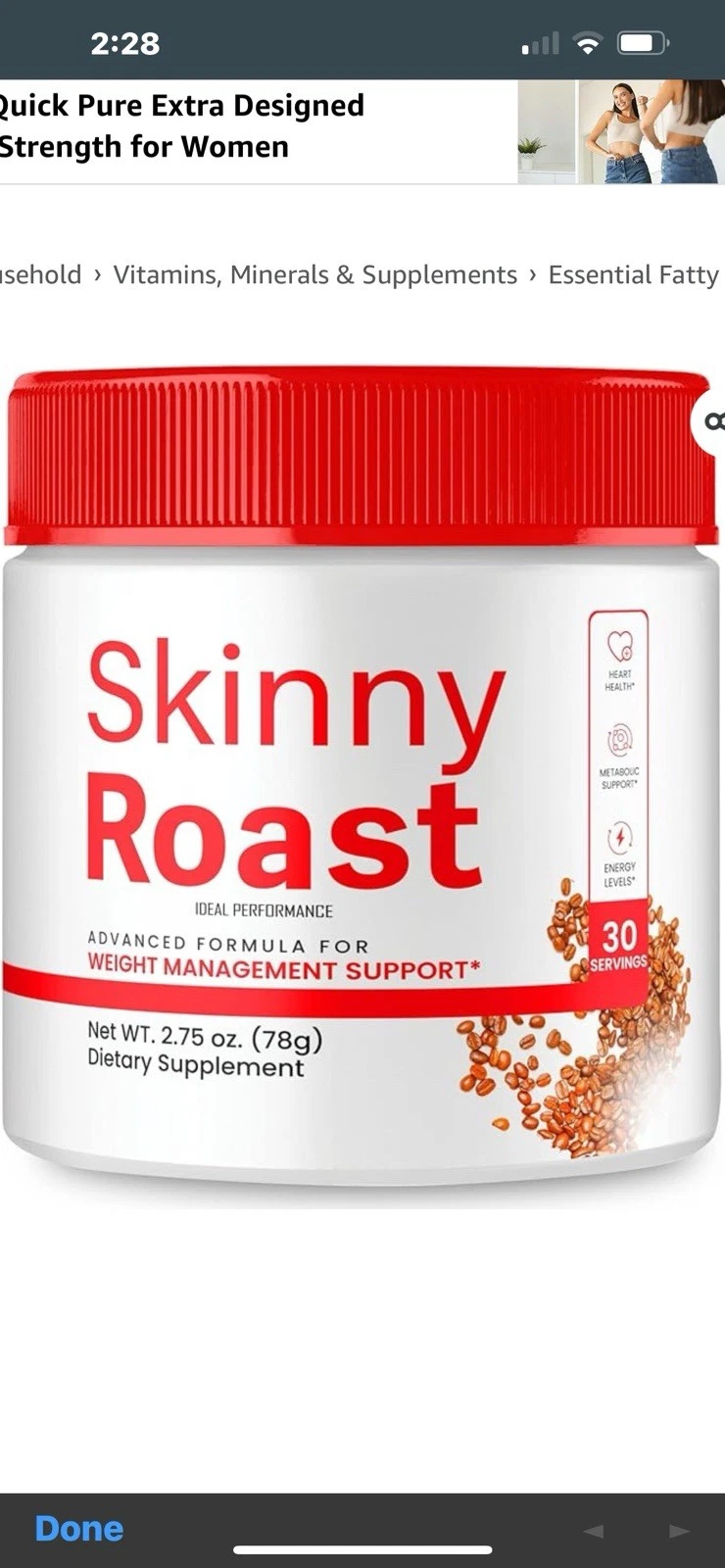 (1 Pack) Skinny Roast Advanced Weight Loss Powder for Energy & Fat Burning Exp