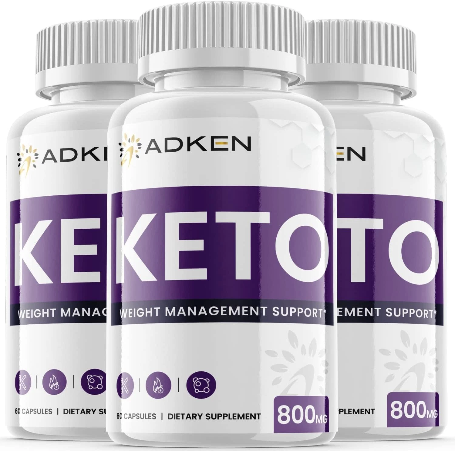(3 Pack) Adken Keto Pills - Support Weight Loss & Fat Burn, Vegan - 180 Capsules