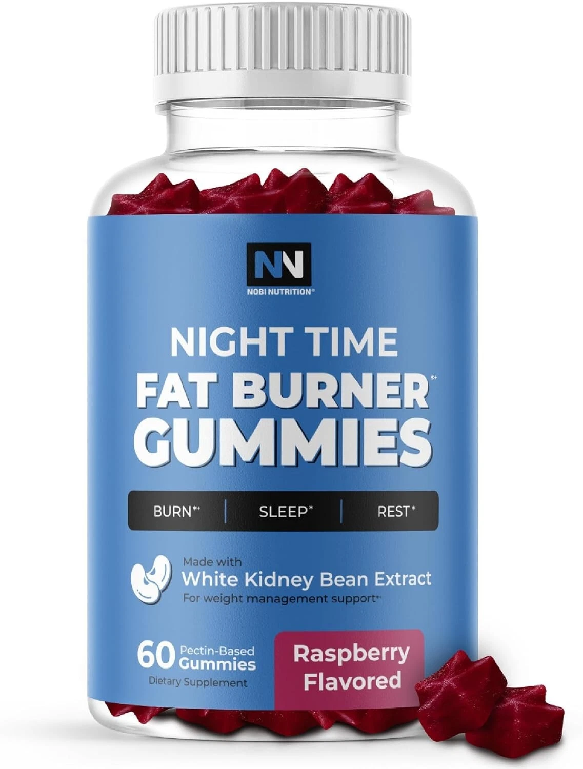 Nobi Nutrition Night Time Fat Burner Gummies Sugar-Free Weight Loss Sleep 60 Ct