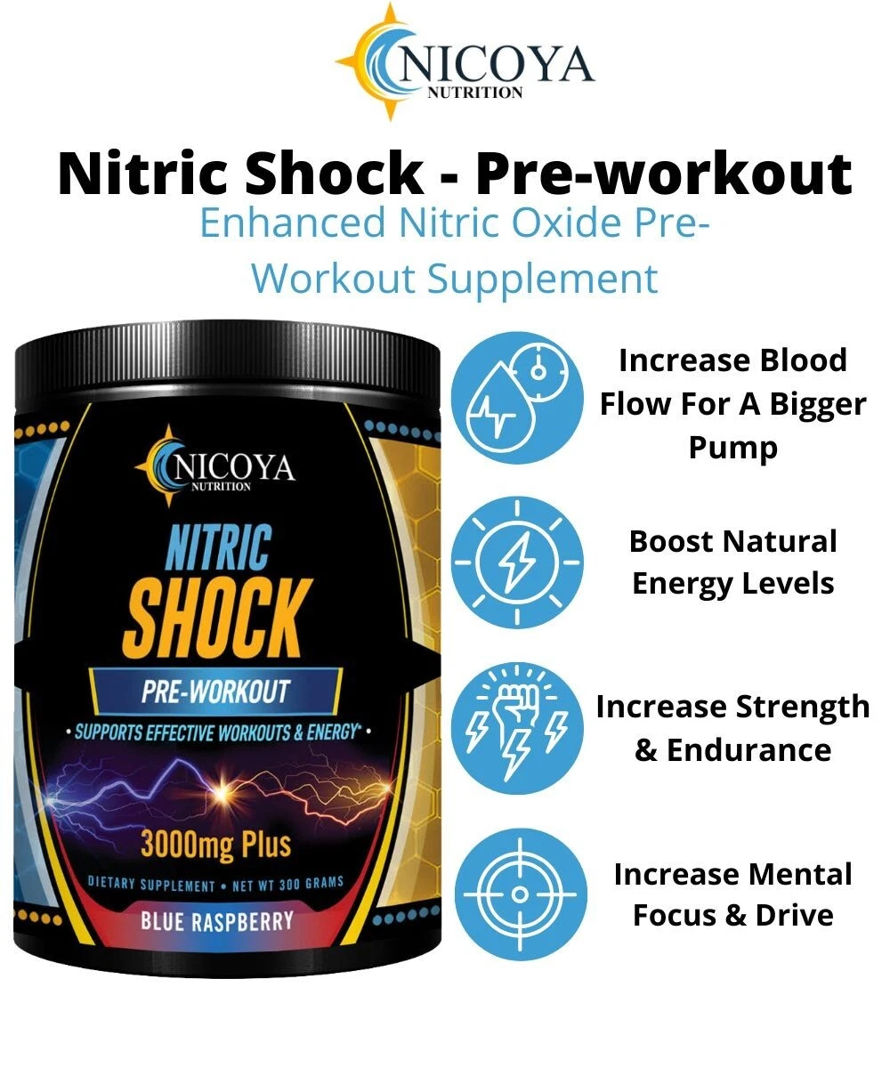 Pre-Workout 3000mg+ Nitric Oxide Booster, Enhance Energy & Pump - Blue Raspberry