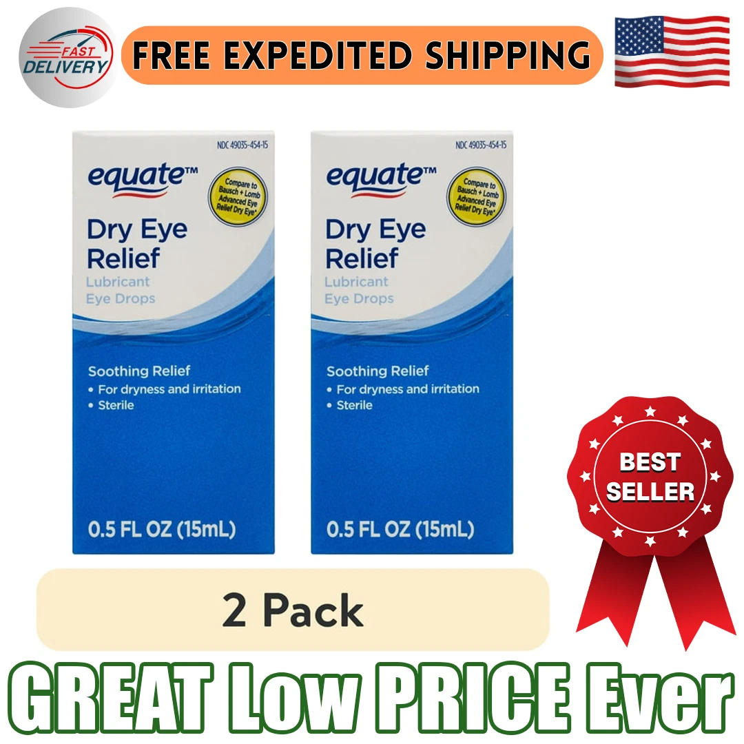 Equate Dry Eye Relief Lubricant Eye Drops, 0.5 fl oz, C (2 pack)
