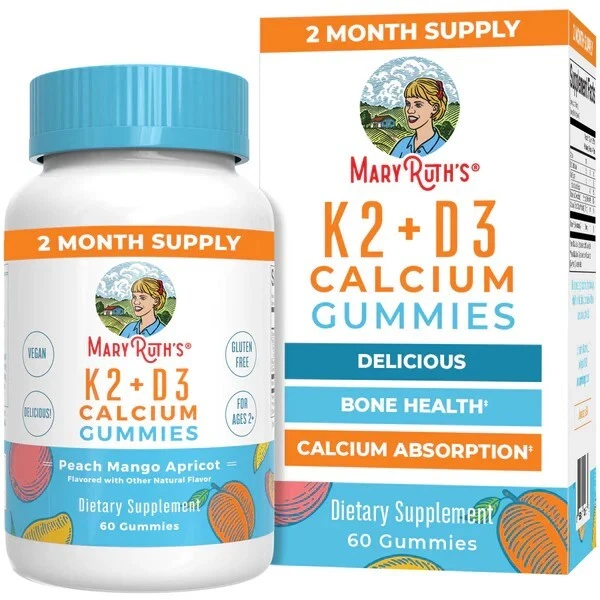 Mary Ruth's Vitamin K2 + D3 Calcium Gummies - Peach, Mango, & Apricot 60 Gummies